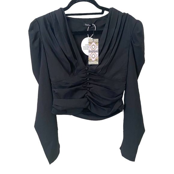 BOOHOO Button Up Ruched Blouse NWT - Picture 2 of 5